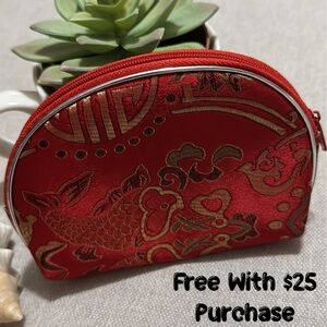 Free With $25 Purchase-Satiny Coin Purse/Mini Bag-Red/Silver-EUC